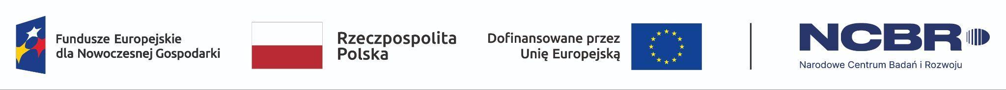 Logotypes for Fundusze Europejskie dla Nowoczesnej Gospodarki, Rzeczpospolita Polska, Dofinansowane przez Unię Europejską, and NCBR